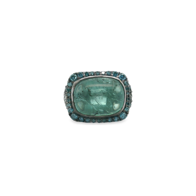 18kt White Gold Dravite Tourmaline Blue Diamond