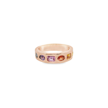 18kt Rose Gold Rainbow Sapphire Gypsy Ring