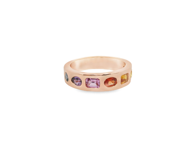 18kt Rose Gold Rainbow Sapphire Gypst Ring