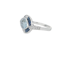 18kt White Gold Aquamarine Sapphire and Diamond Halo Ring