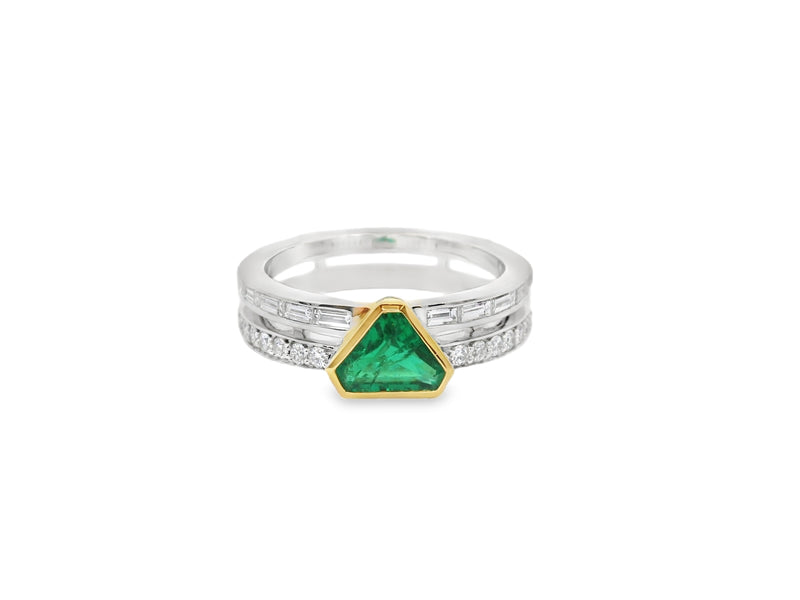 18kt White Gold Bezel Emerald and Diamond Ring