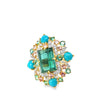 18kt Yellow Gold Tourmaline Turquoise Floral Halo Ring