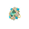18kt Yellow Gold Tourmaline Turquoise Floral Halo Ring