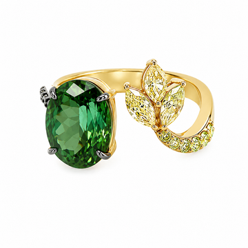 18kt Yellow Gold Toi et Moi Tourmaline Ring with Yellow & Green Diamonds