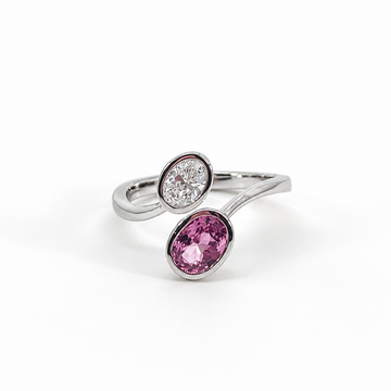 18kt White Gold Crossover Bezel Pink Sapphire & Diamond Ring