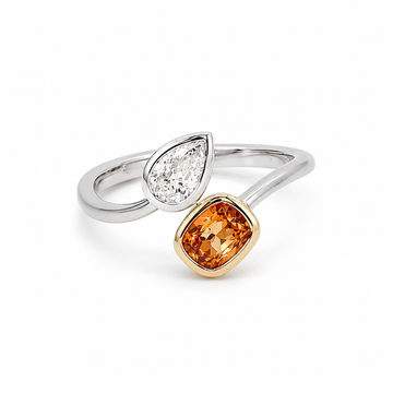 18kt White Gold Crossover Bezel Pear Diamond & Spessartite Garnet Ring