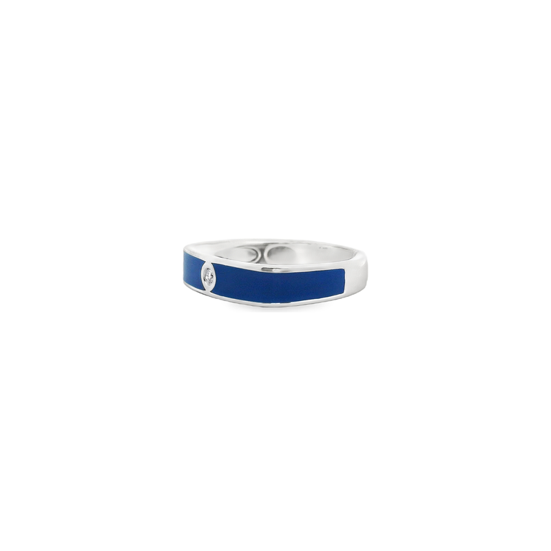 18kt White Gold Flat Top Blue Enamel Single Stone Ring