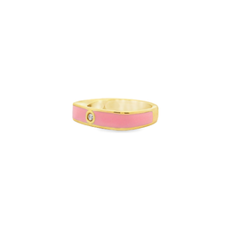 18kt Yellow Gold Flat Top Pink Enamel Single Stone Ring