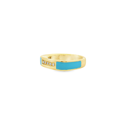 18kt Yellow Gold Flat Top Turquoise Enamel Five Stone Ring