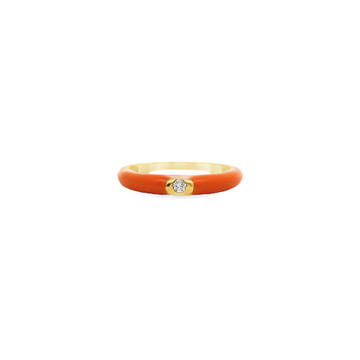18kt Yellow Gold Domed Orange Enamel 1 Stone Ring