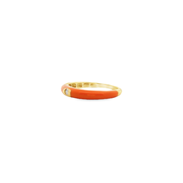 18kt Yellow Gold Domed Orange Enamel 1 Stone Ring