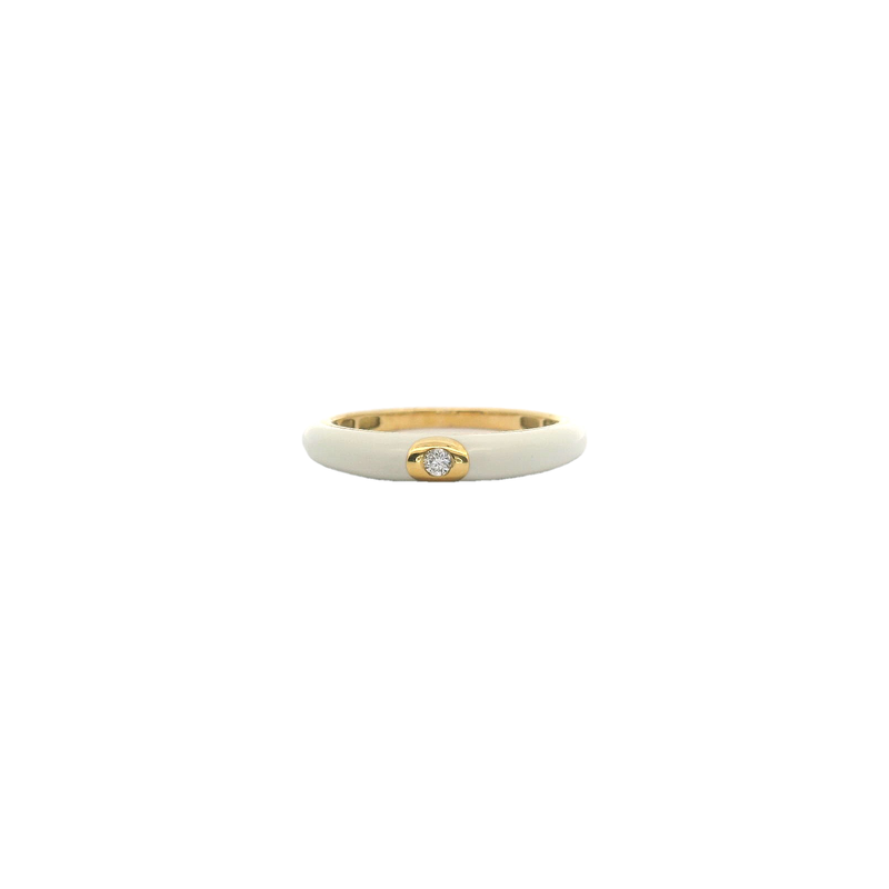 18kt Yellow Gold Domed White Enamel 1 Stone Ring