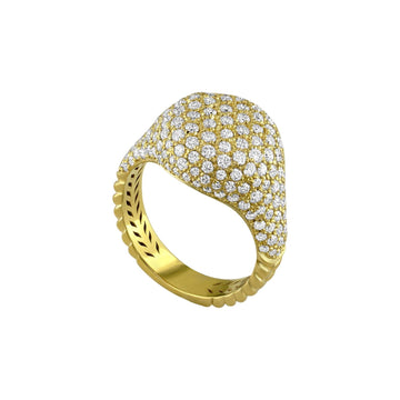 18kt Gold Braided Pavé Diamond Signet Ring