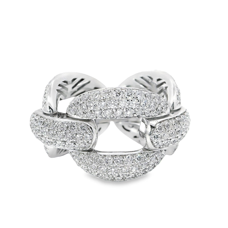 18kt White Gold Curb Link Full Pave Diamond Ring