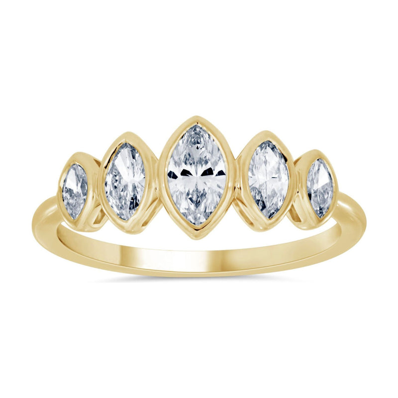 14kt Yellow Gold 5 Stone Marquise Diamond Bezel Ring