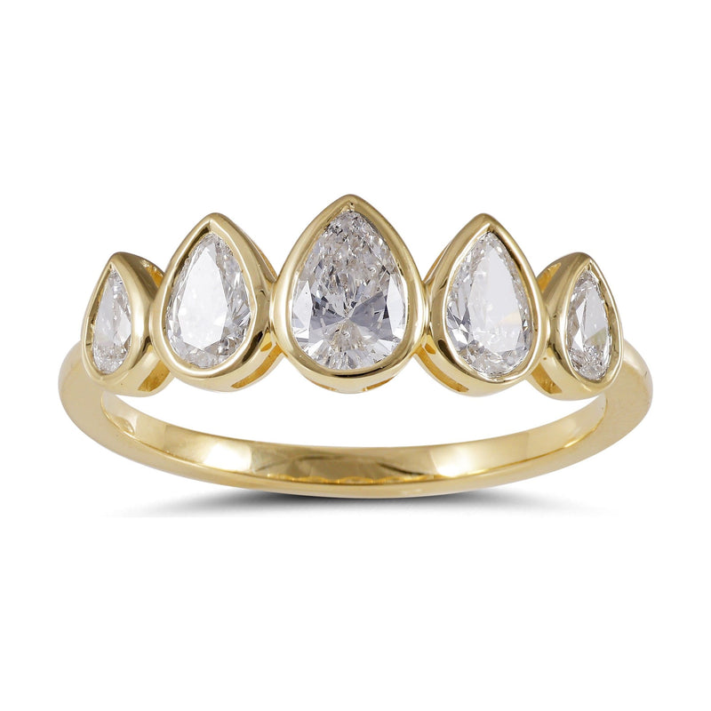 14kt Yellow Gold 5 Stone Pear Shape Diamond Bezel Ring