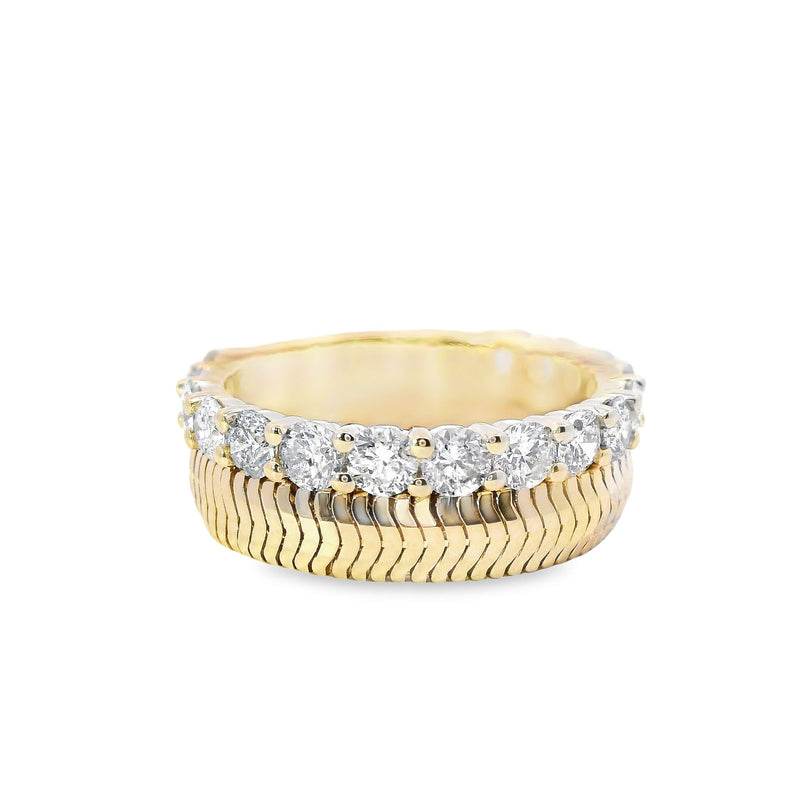 14kt Yellow Gold Diamond and Herringbone Chain Ring