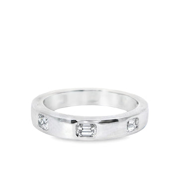 14kt White Gold Emerald Diamond Gypsy Set Ring