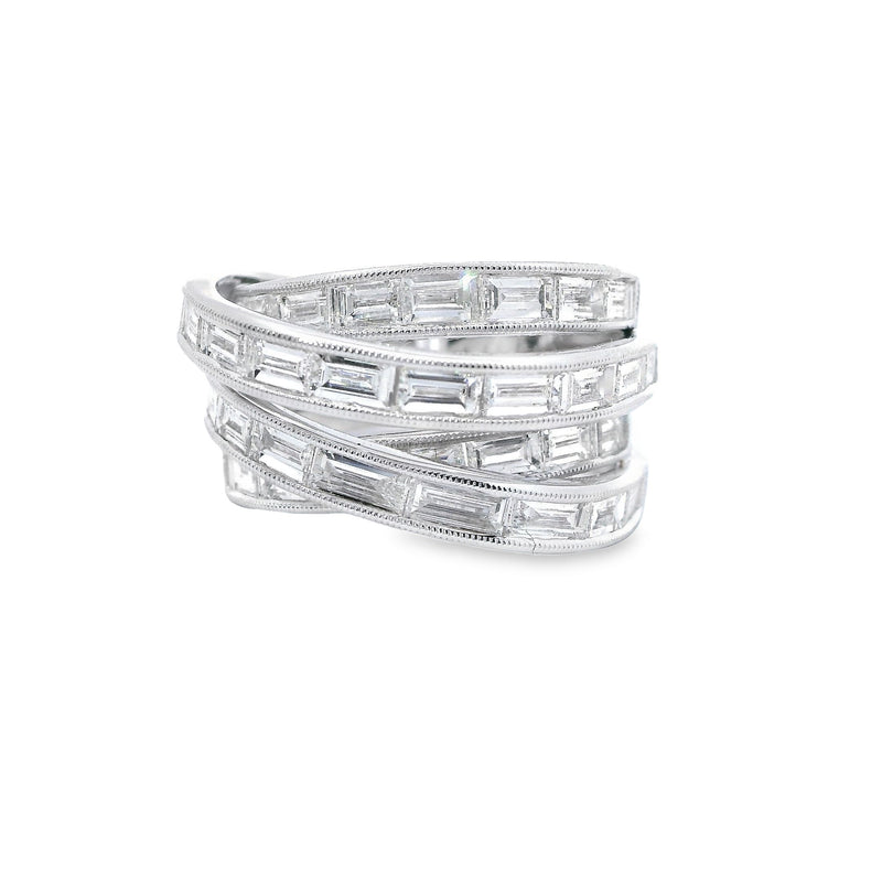 18kt White Gold 4 Row Crossover Ring