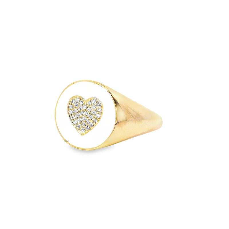 14kt Yellow Gold Diamond Heart White Enamel Ring