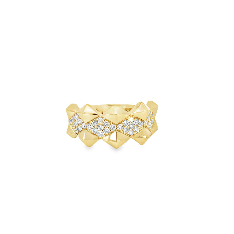 18kt Yellow Gold Spike Ring with Pave Diamond Center