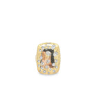 18kt Yellow Gold Rectangle Ring with Oval and Round Brilliant Cut Diamond Gypsy Ring