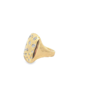 18kt Yellow Gold Rectangle Ring with Gypsy Set Oval and Round Brilliant Cut Diamond