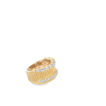 18kt Yellow Gold Baguette and Round Brilliant Cut Diamond Ridged Taper Ring