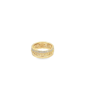 18kt Yellow Gold Beaded Pave Diamond Ring