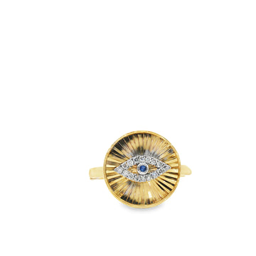 14kt Yellow Gold Fan Style Evil Eye Ring