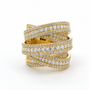 18kt Yellow Gold Multi Crossover Pavé Diamond Ring