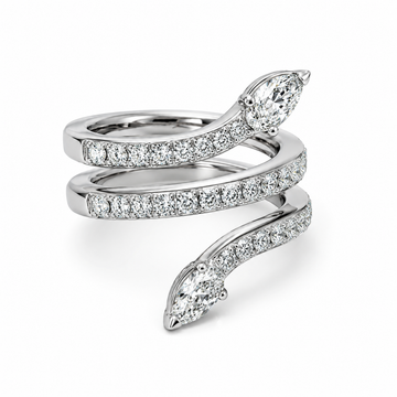 18kt White Gold Diamond Swirl Ring with Pear-Shaped Diamonds