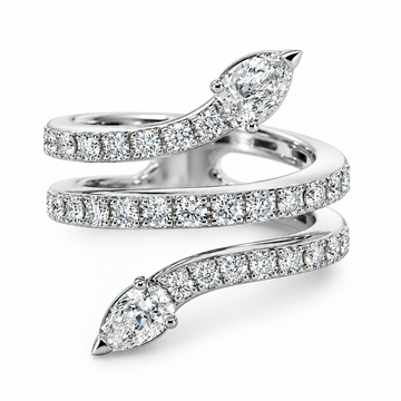 18kt White Gold Diamond Swirl Ring with Pear-Shaped Diamonds