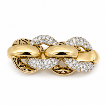 18kt Two-Tone Gold Diamond Curb Link Flexible Ring
