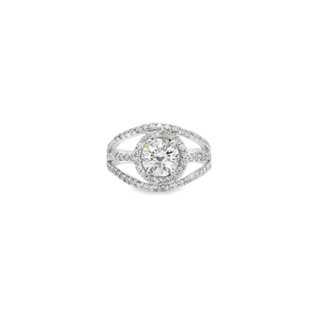 18kt White Gold Halo Triple Shank Diamond Engagment Ring