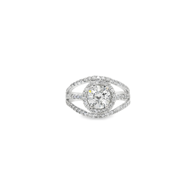 18kt White Gold Halo Triple Shank Diamond Engagment Ring