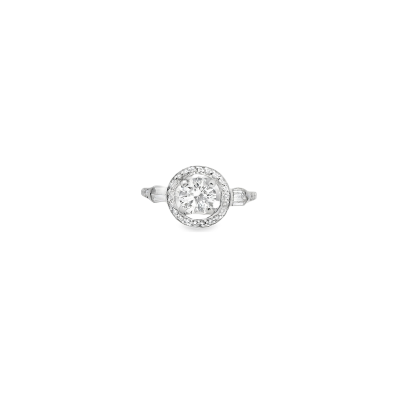 18kt White Gold Cubic Zirconia Baguette and Pave Engagment Ring