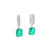 18kt White Gold Oval Diamond Hoop Re-Crystalized Emerald Drop Earrings