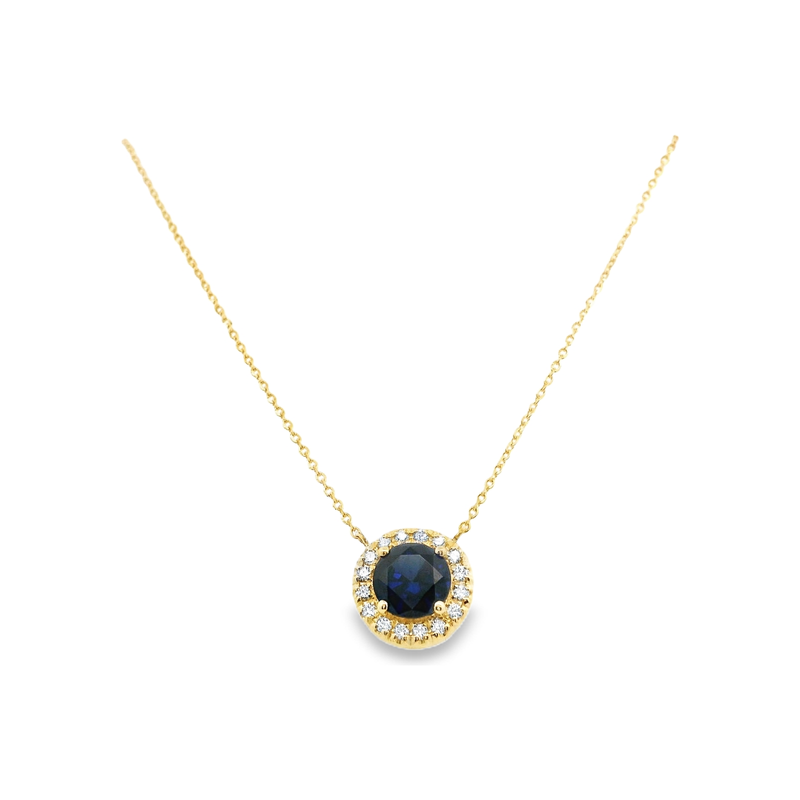 18kt Yellow Gold Lab Grown Sapphire and Natural Diamond Necklace