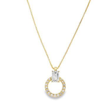 14kt Gold Small Circle of Life with Emerald Lab Grown Diamond Necklace