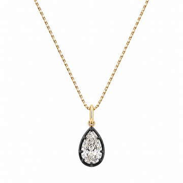 14kt Yellow Gold Black Rhodium Claw-Set Bezel Lab-Grown Pear Diamond Pendant