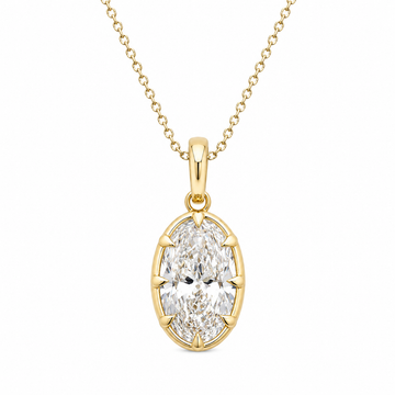 14kt Yellow Gold Lab-Grown Oval Diamond Bezel Claw Set Pendant