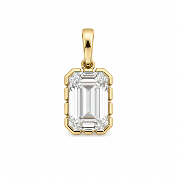 14kt Yellow Gold Etched Bezel Lab-Grown Emerald Diamond Pendant