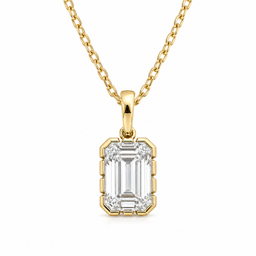 14kt Yellow Gold Etched Bezel Lab-Grown Emerald Diamond Pendant