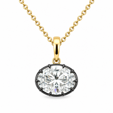 14kt Yellow Gold Lab-Grown Oval Diamond East/West Black Rhodium Bezel Pendant