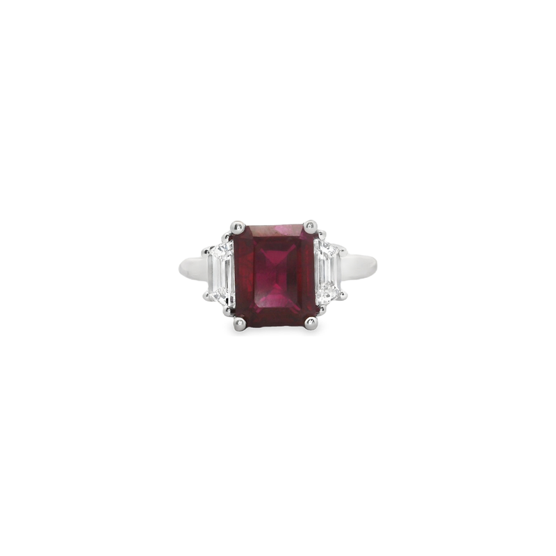 18kt White Gold Recrystallized Ruby Lab Grown Trapezoids Ring