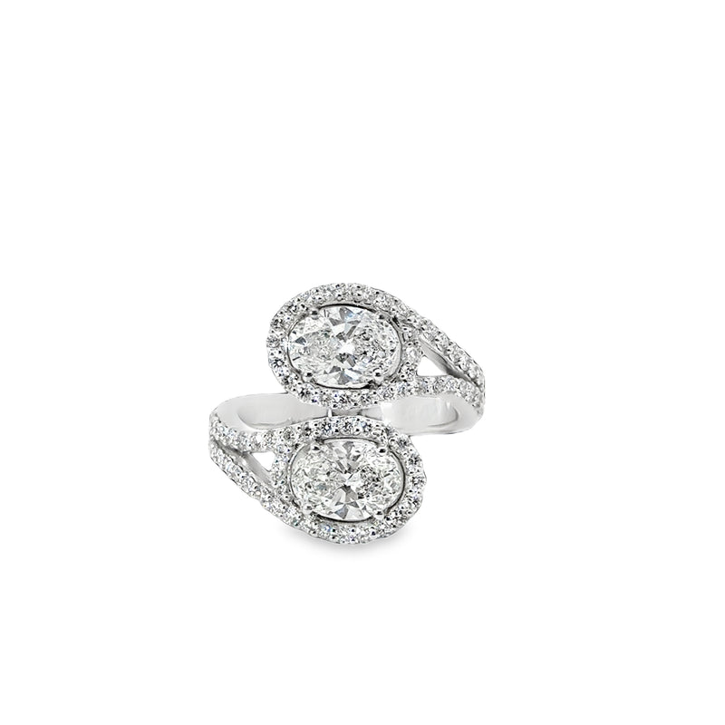 18kt White Gold Double Twist with Halo Lab Grown Oval Ring