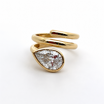 14kt Yellow Gold Double Wrap Bezel Pear Shape Lab-Grown Diamond Ring