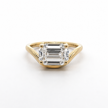 14K Yellow Gold Floating Twist Lab-Grown Emerald Cut Diamond Ring