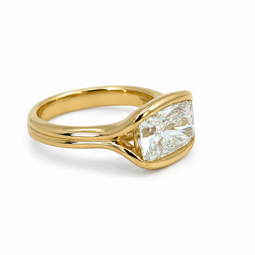 18kt Yellow Gold East-West 3ct Lab-Grown Cushion Diamond Half-Bezel Ring